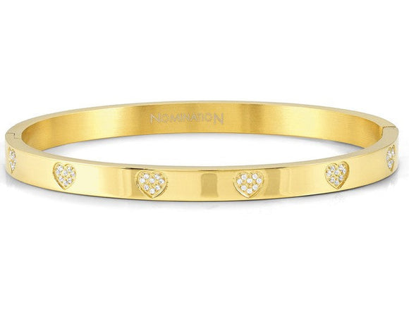 PRETTY BANGLES bracelet, steel, cz PAVE MEDIUM SIZE Gold Heart