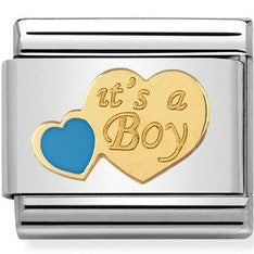 030242/40 Classic bonded yellow Gold & Enamel Its a Boy